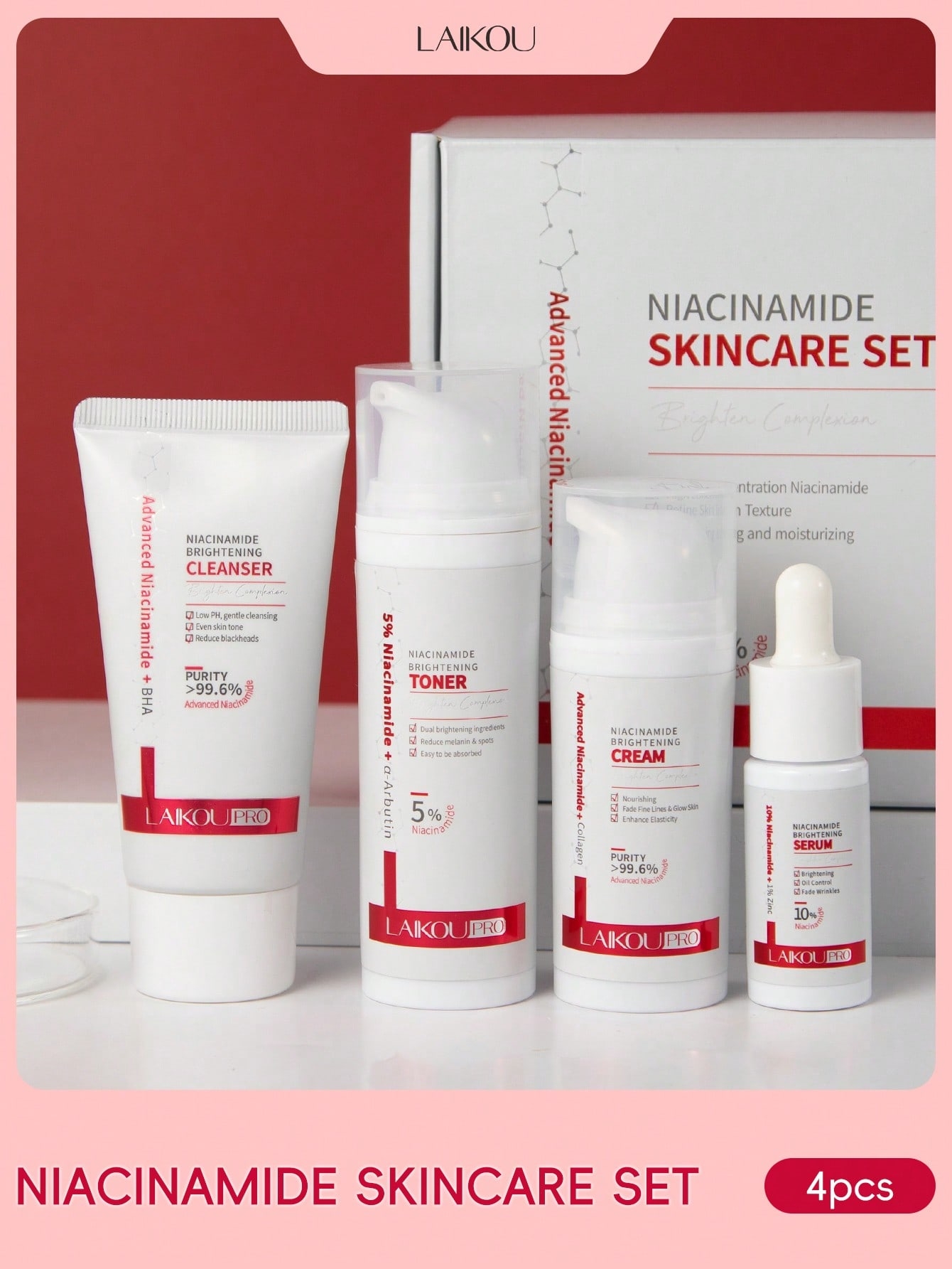 Korean Skincare Routine - LAIKOU PRO Niacinamide 4Pcs Brightening Skin