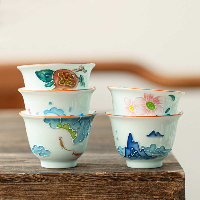 Hand-painted Kung Fu Tea Cup,  - Celadon Ceramic Cup avis et prix