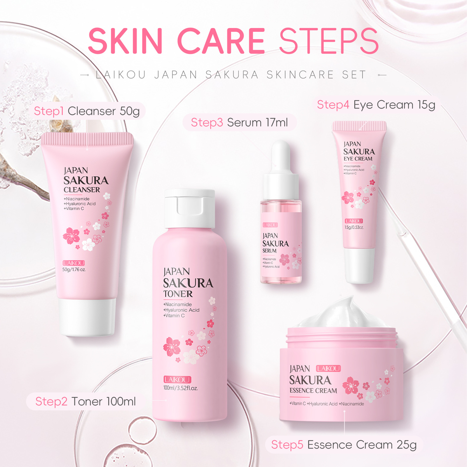 LAIKOU Sakura 5Pcs Skin Care S - Korean Skincare Routine avis et prix