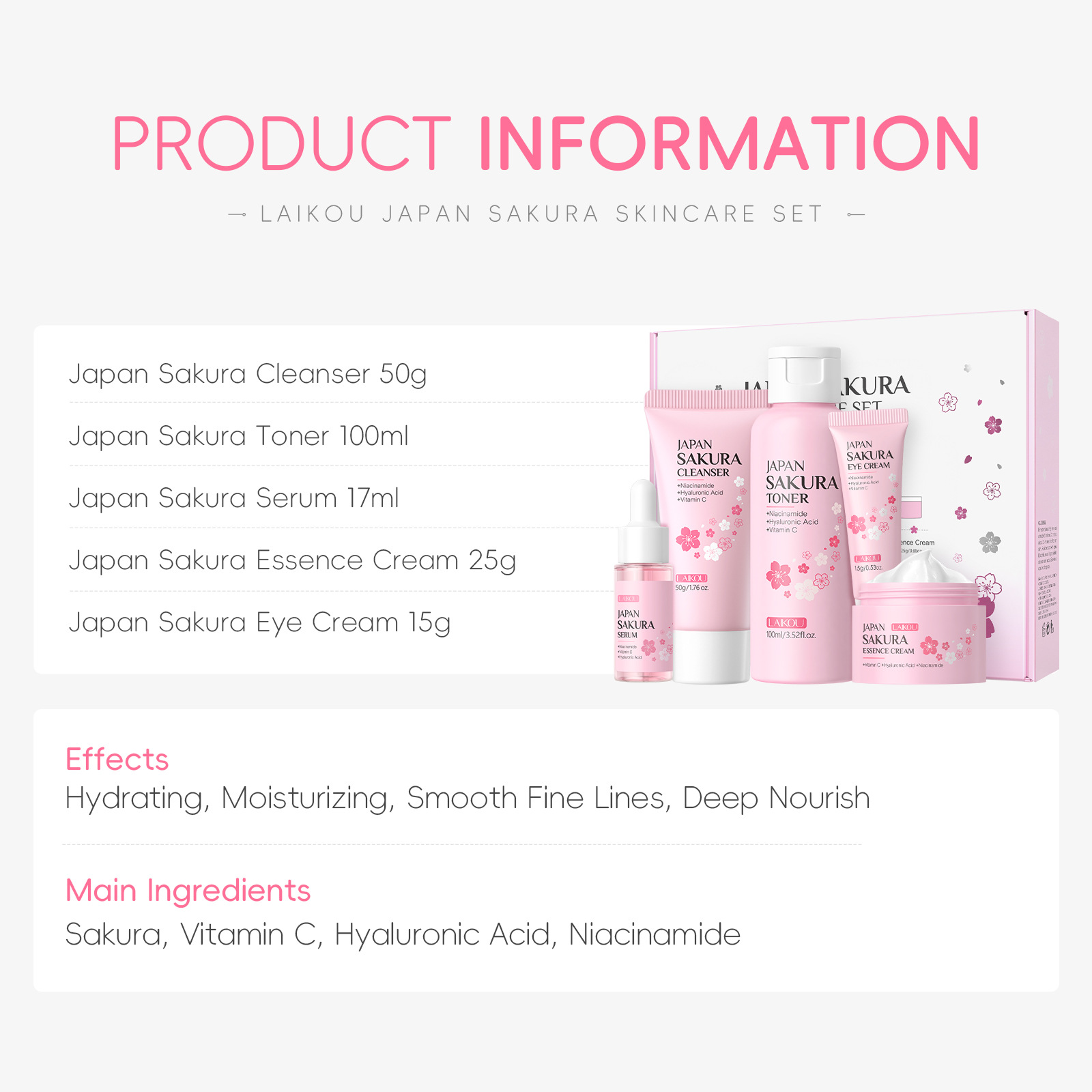 LAIKOU Sakura 5Pcs Skin Care S - Korean Skincare Routine avis et prix