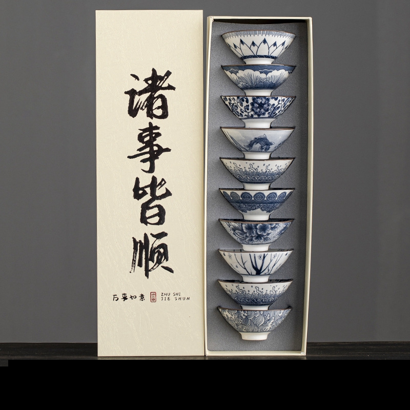 10pcs/box Blue and White Porce - Celadon Ceramic Cup avis et prix